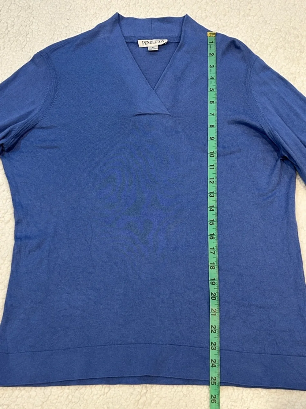 Pendelton V-Neck Silk Cashmere Cotton Long Sleeve Knit Sweater XL Blue